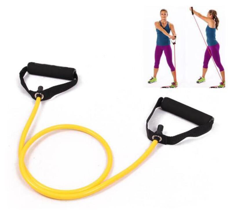 Tubo elástico con asas de espuma para yoga, pilates y fuerza (120 cm)
