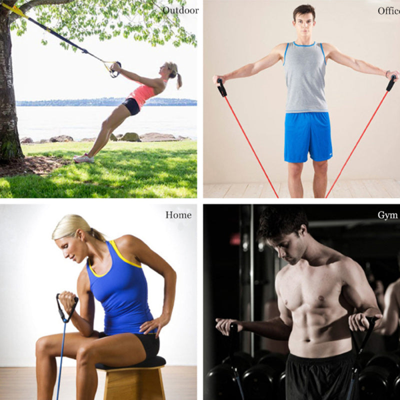 Tubo elástico con asas de espuma para yoga, pilates y fuerza (120 cm)