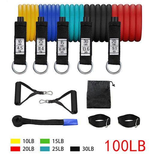 Set de bandas de resistencia con asas, tobilleras y anclaje de puerta