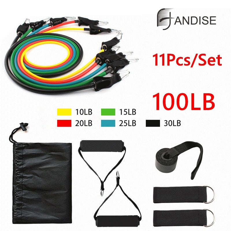 Set de bandas de resistencia con asas, tobilleras y anclaje de puerta