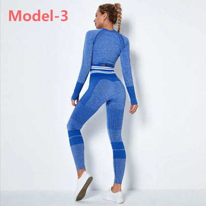 Conjunto deportivo sin costuras de mujer: top de manga larga y leggings