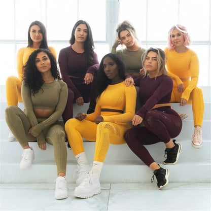 Conjunto deportivo sin costuras de mujer: top de manga larga y leggings