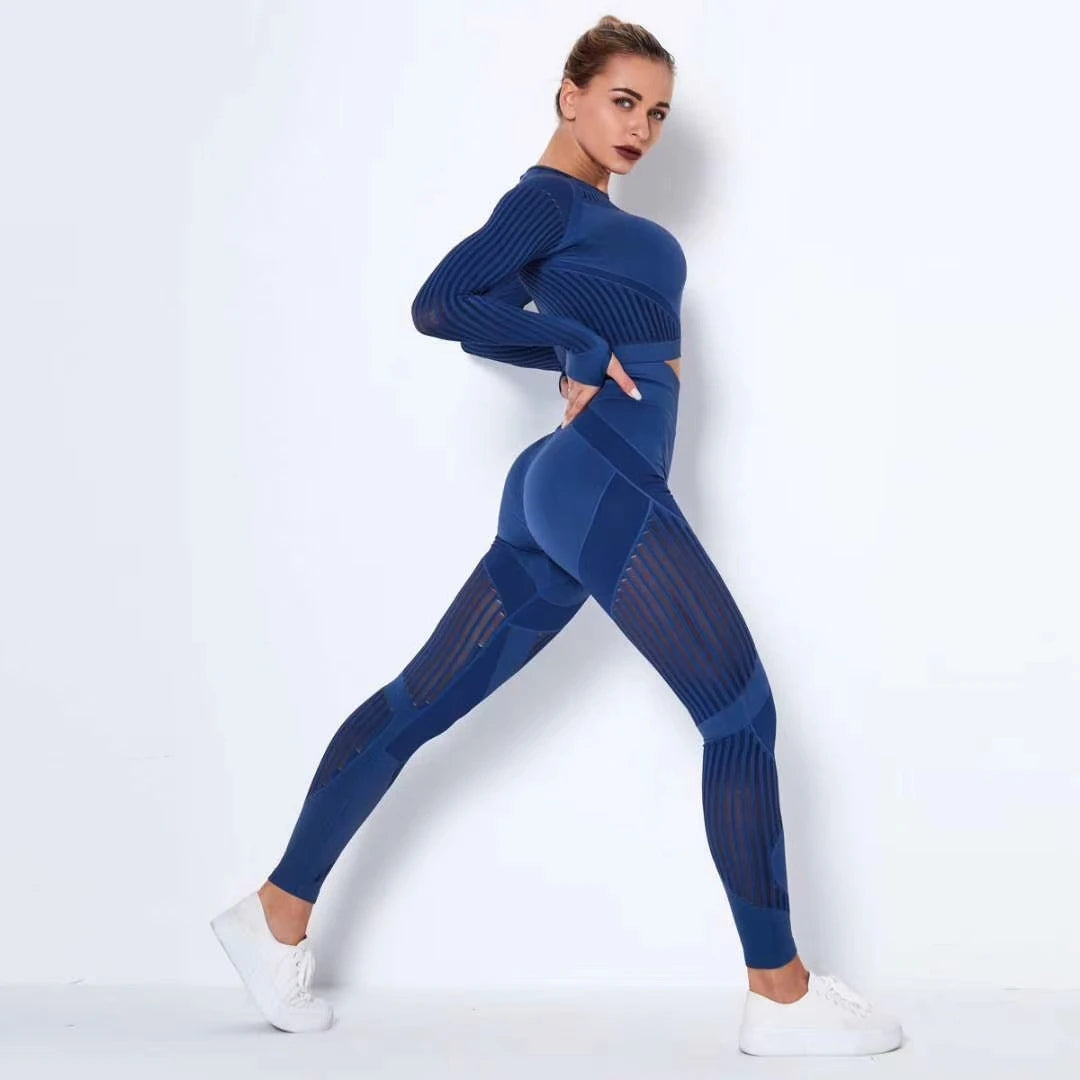 Conjunto deportivo sin costuras de mujer: top de manga larga y leggings