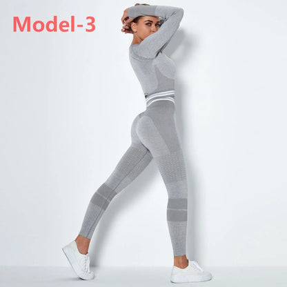 Conjunto deportivo sin costuras de mujer: top de manga larga y leggings