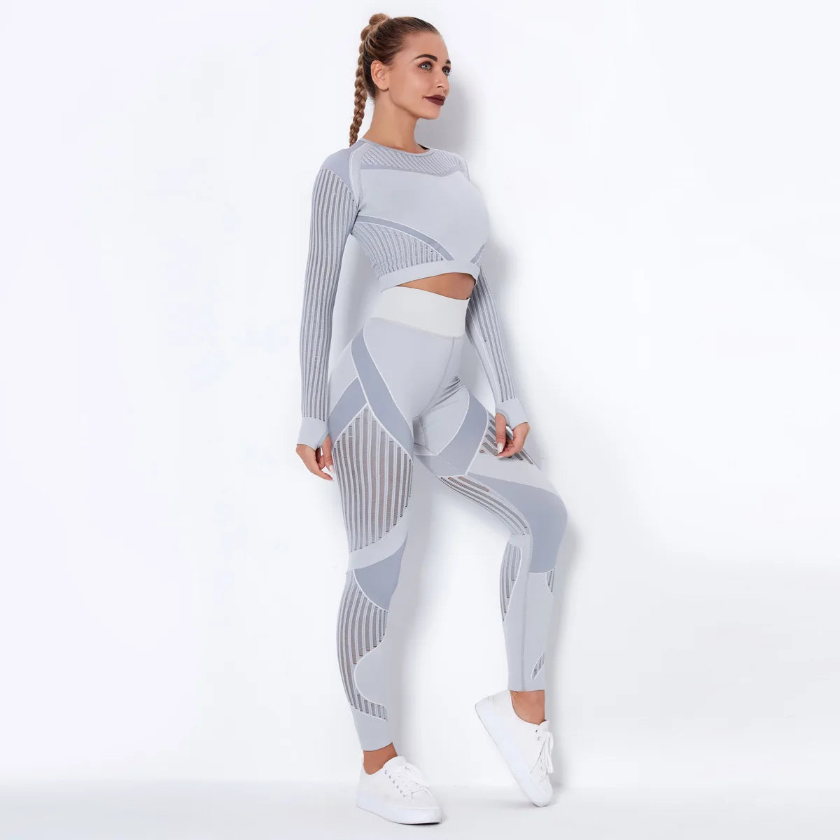 Conjunto deportivo sin costuras de mujer: top de manga larga y leggings