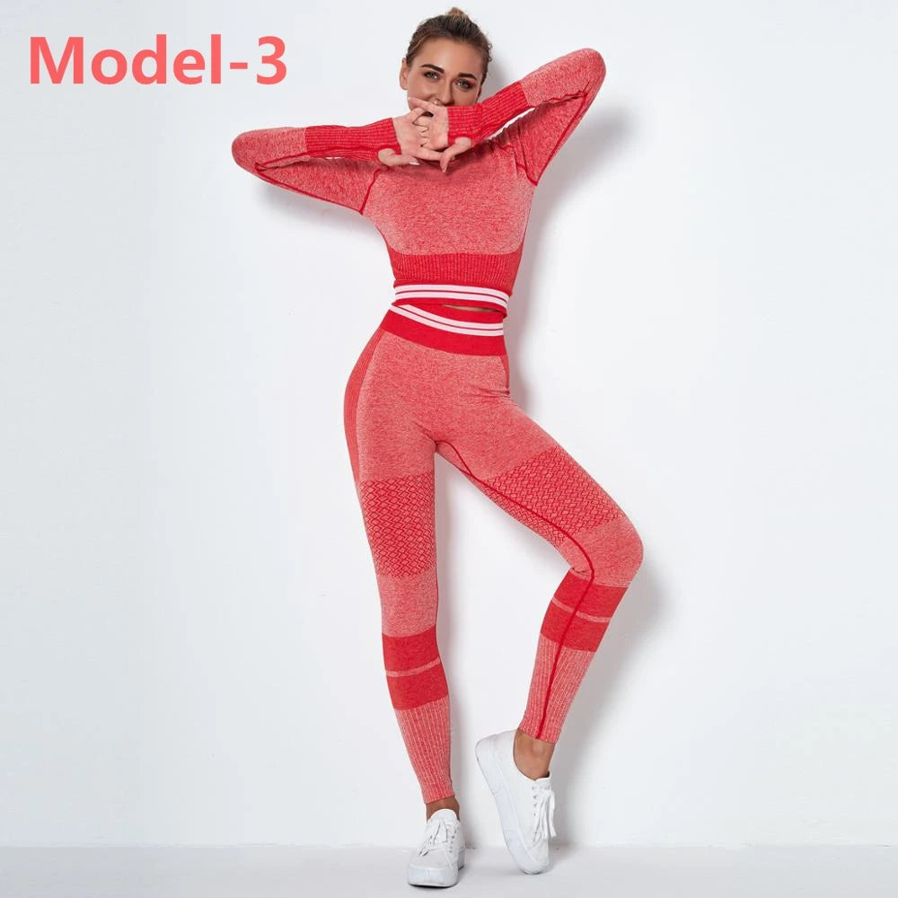 Conjunto deportivo sin costuras de mujer: top de manga larga y leggings
