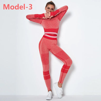 Conjunto deportivo sin costuras de mujer: top de manga larga y leggings