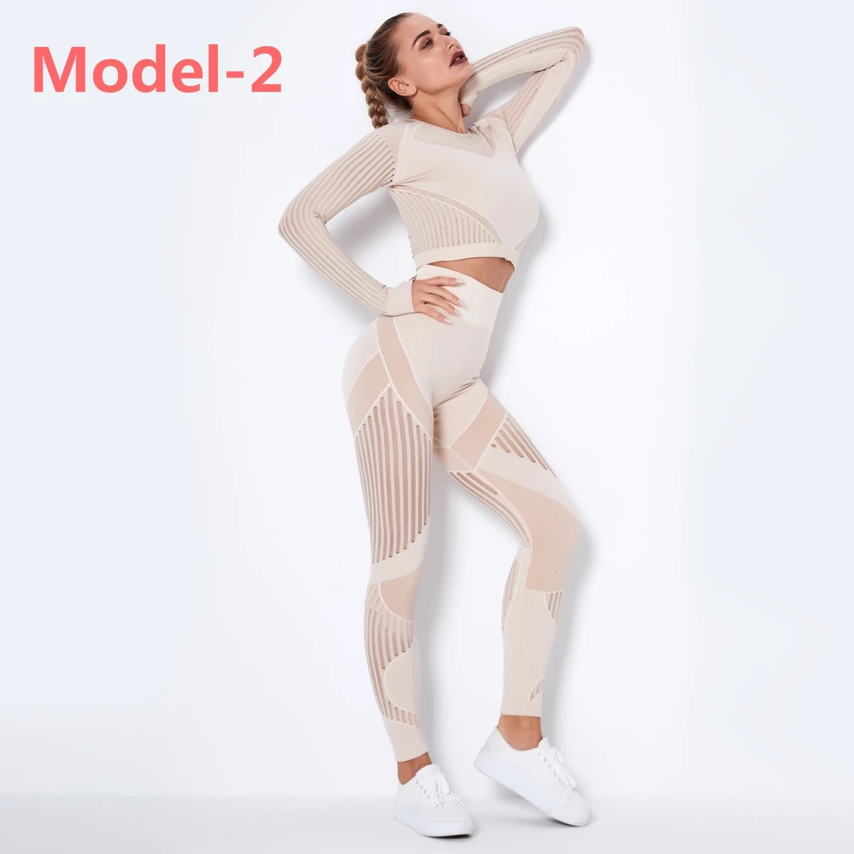 Conjunto deportivo sin costuras de mujer: top de manga larga y leggings