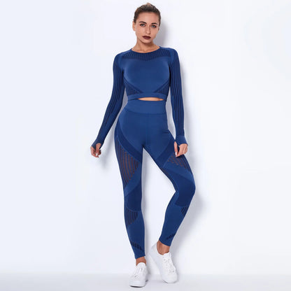 Conjunto deportivo sin costuras de mujer: top de manga larga y leggings
