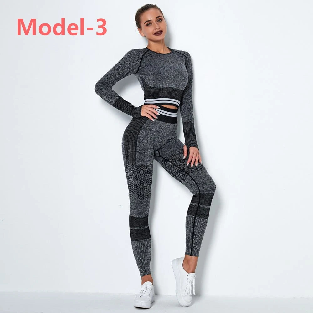 Conjunto deportivo sin costuras de mujer: top de manga larga y leggings