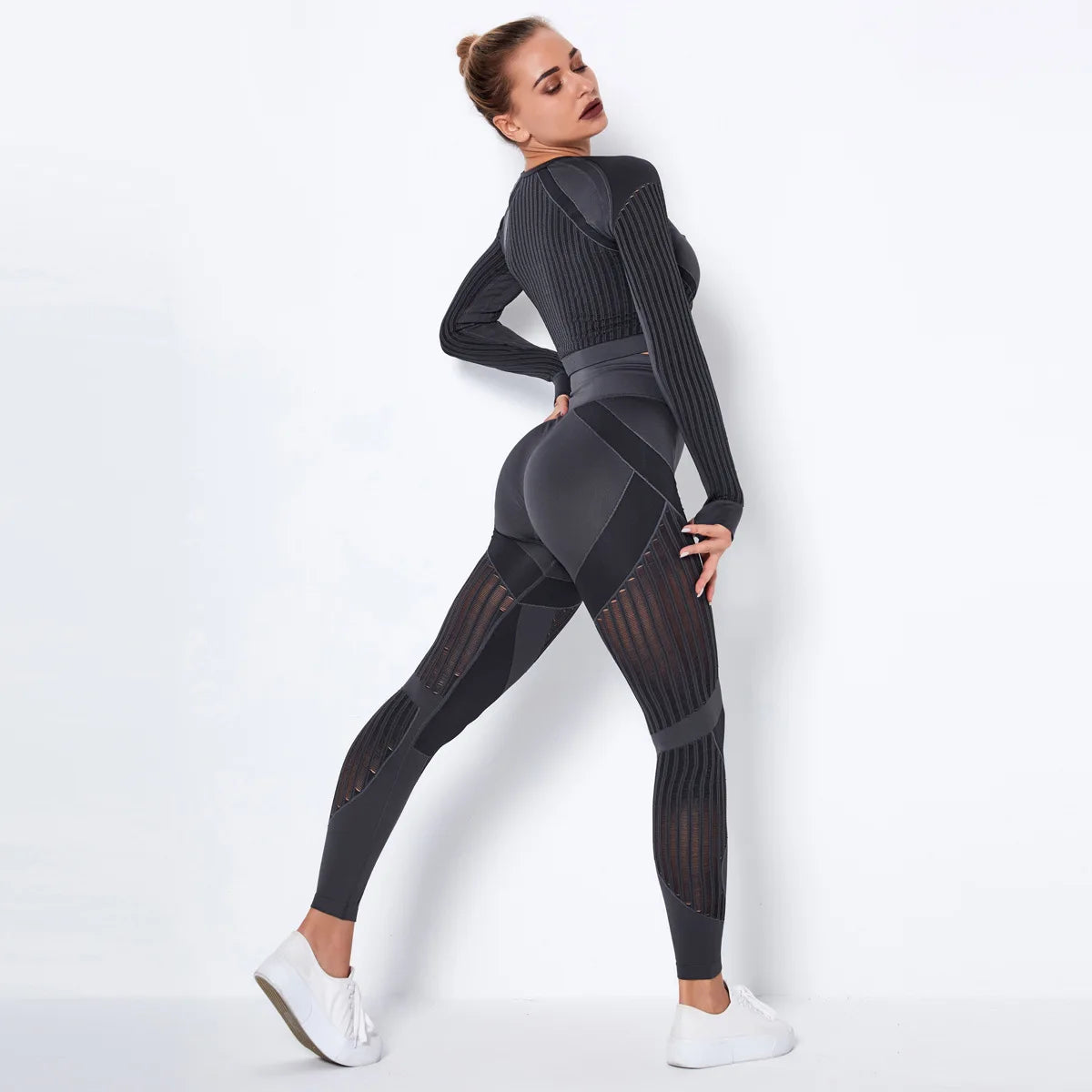 Conjunto deportivo sin costuras de mujer: top de manga larga y leggings